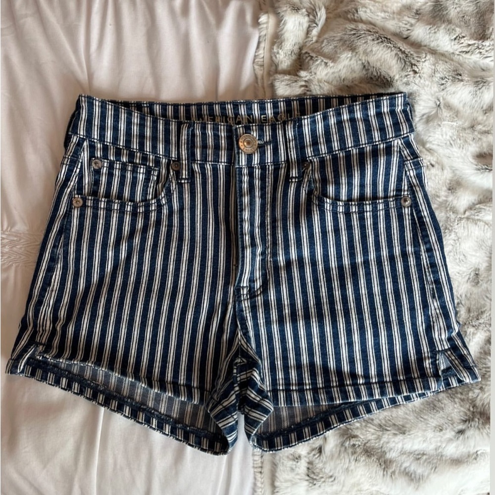Navy blue and white jean shorts from American eagle